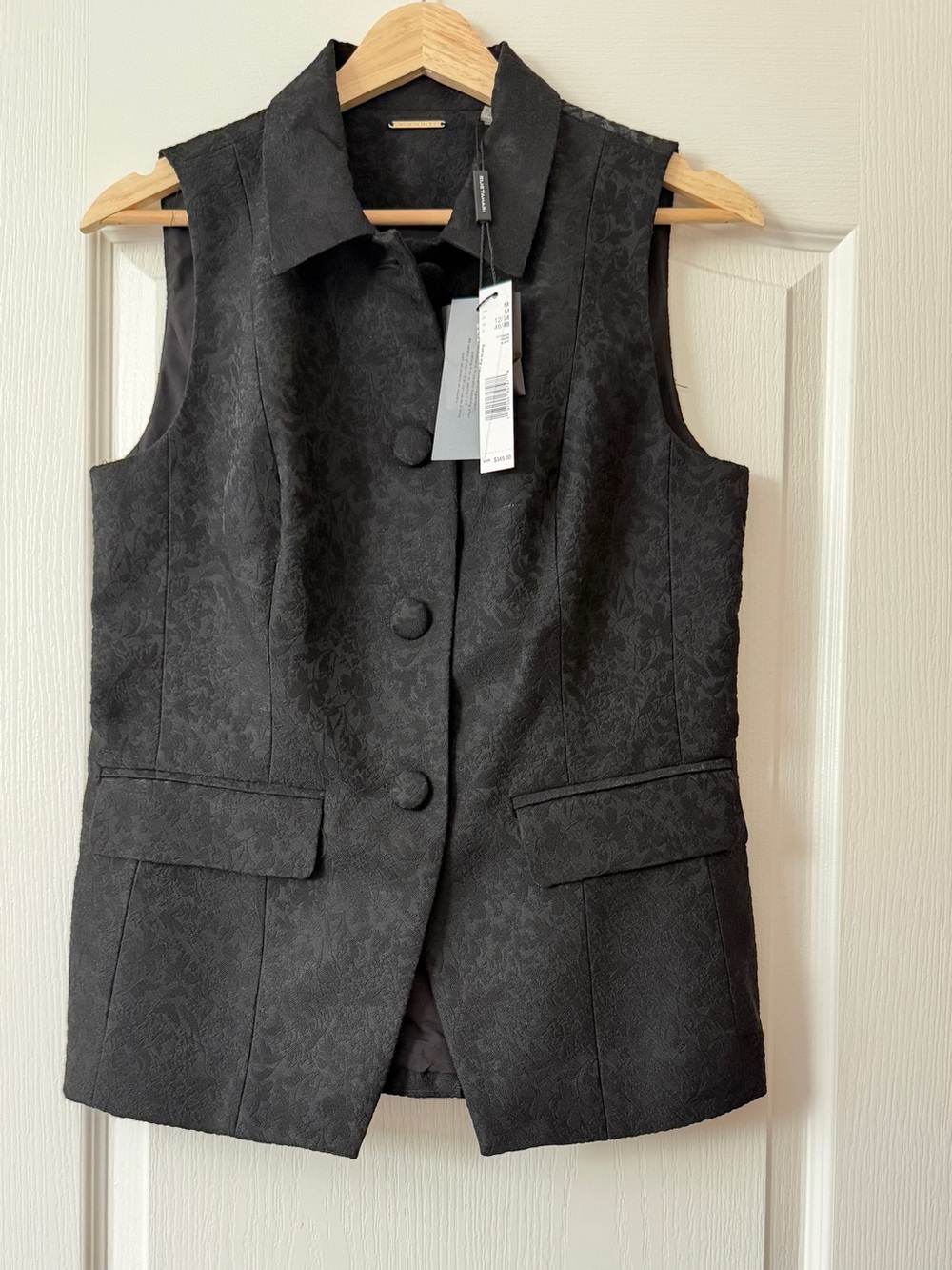 Elie Tahari Vest Black Jacquard Sleeveless Tailored Medium New - Picture 1 of 9